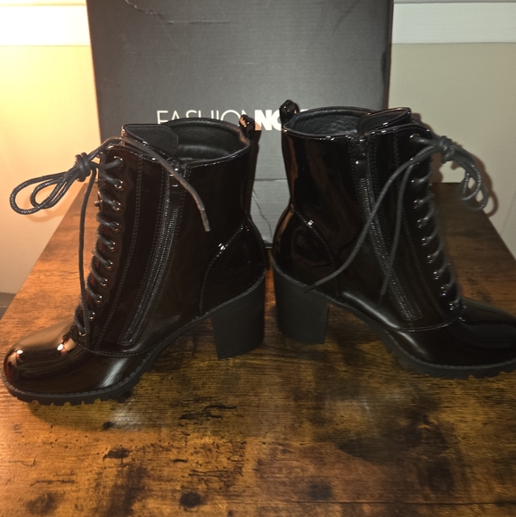 New Black Patent Leather Ankle Booties - Picture 4 of 9